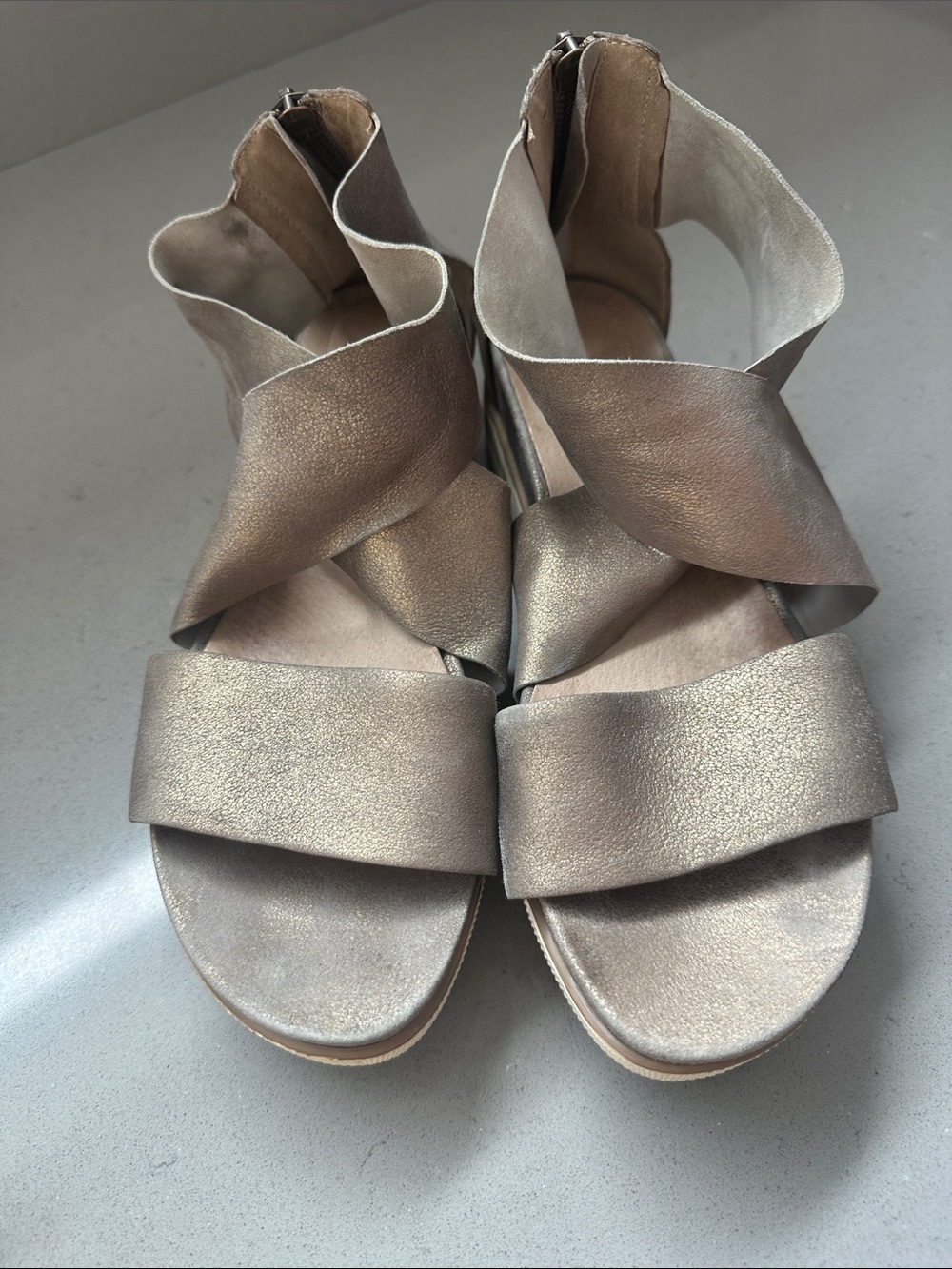 Women’s Eileen Fisher Metallic Taupe Wedge Sandals